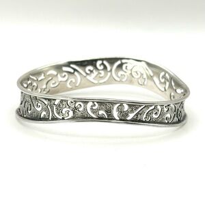 Silpada Retired B2082 Sterling Silver Frosted Cutout Wave Bangle Bracelet